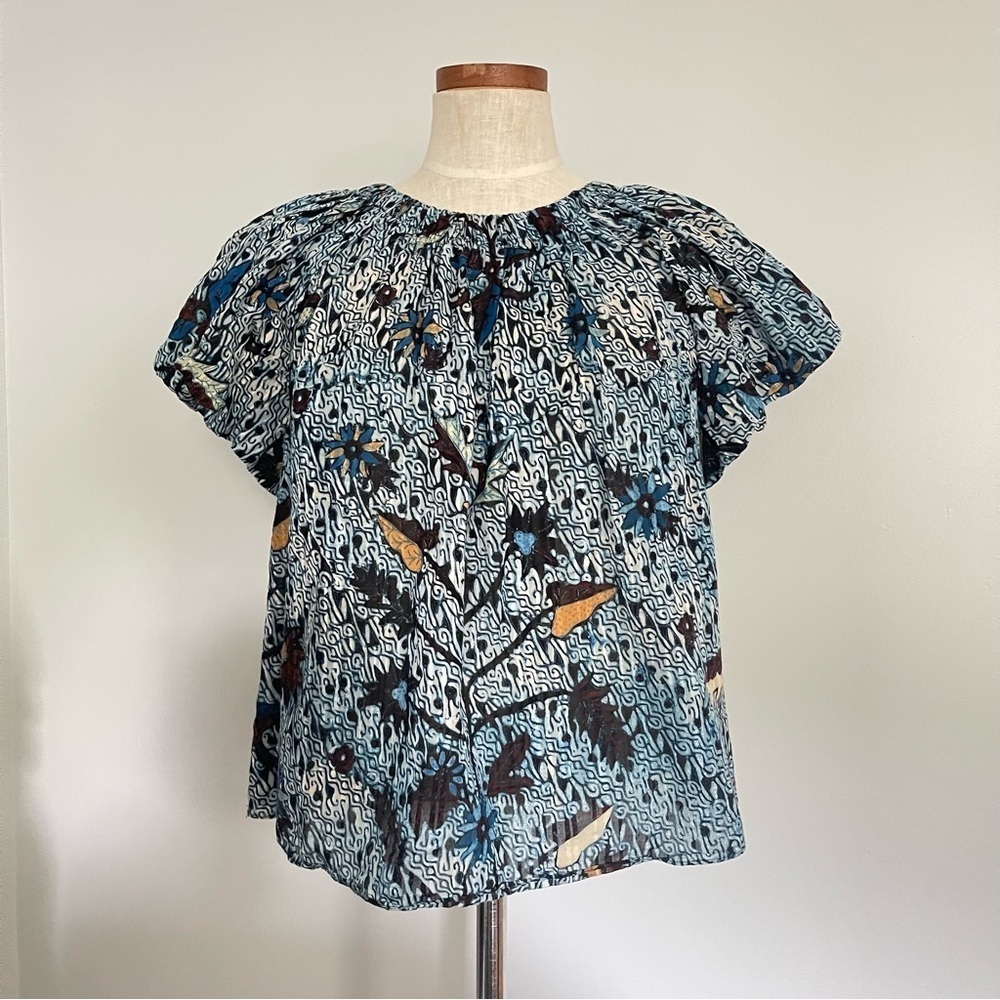 Ulla Johnson Blue print bohemian summer cotton top size 8 preowned